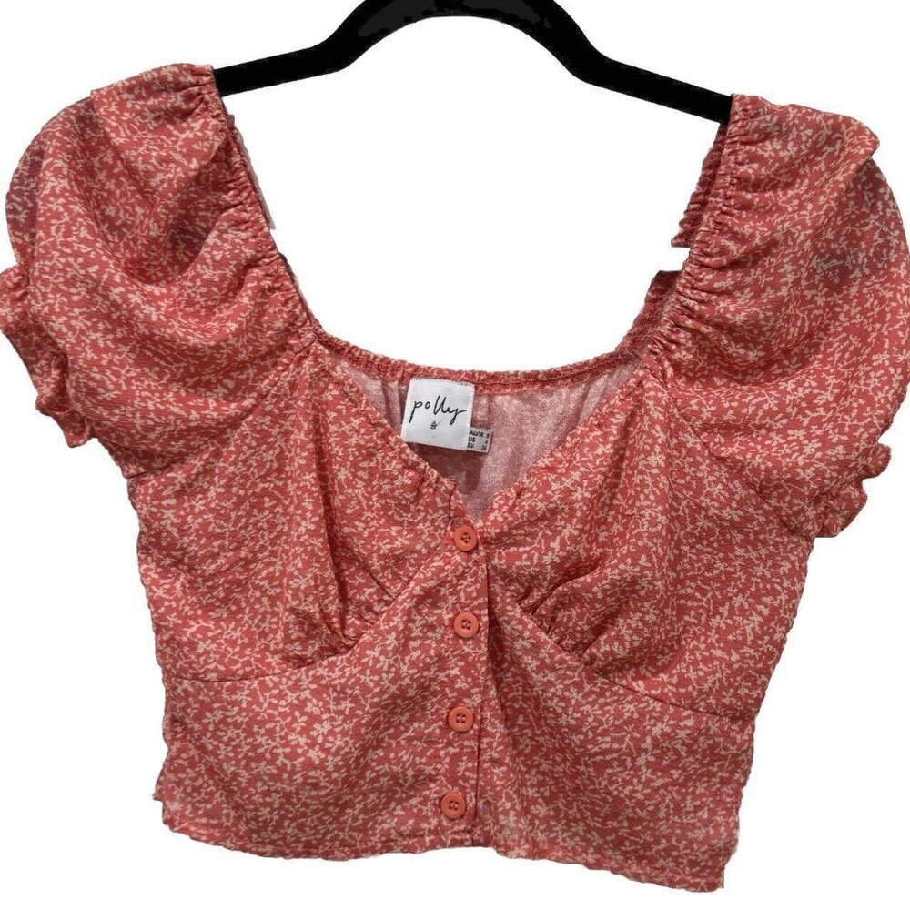 Women’s Polly Blouse‎ Top Shirt Size 4 Floral Crop Button